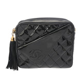 CHANEL シャネル マトラッセ チェーンショルダー フリンジ ブラック レディース エナメル ショルダーバッグ Bランク 中古 銀蔵