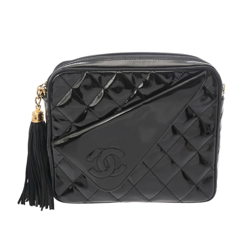 CHANEL シャネル マトラッセ チェーンショルダー フリンジ ブラック レディース エナメル ショルダーバッグ Bランク 中古 銀蔵