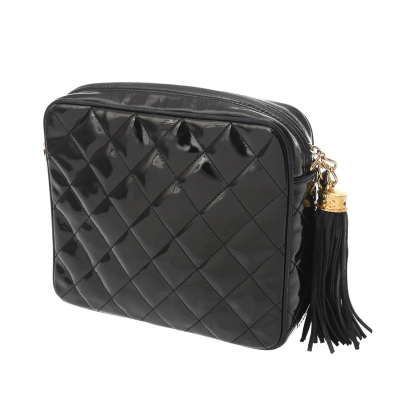 CHANEL シャネル マトラッセ チェーンショルダー フリンジ ブラック レディース エナメル ショルダーバッグ Bランク 中古 銀蔵