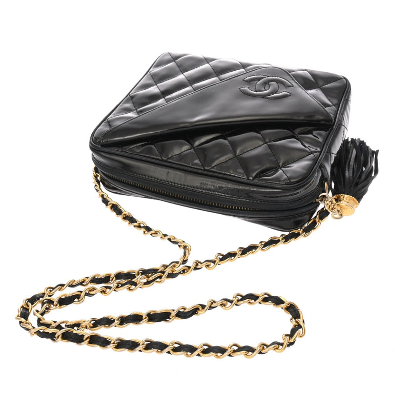CHANEL シャネル マトラッセ チェーンショルダー フリンジ ブラック レディース エナメル ショルダーバッグ Bランク 中古 銀蔵