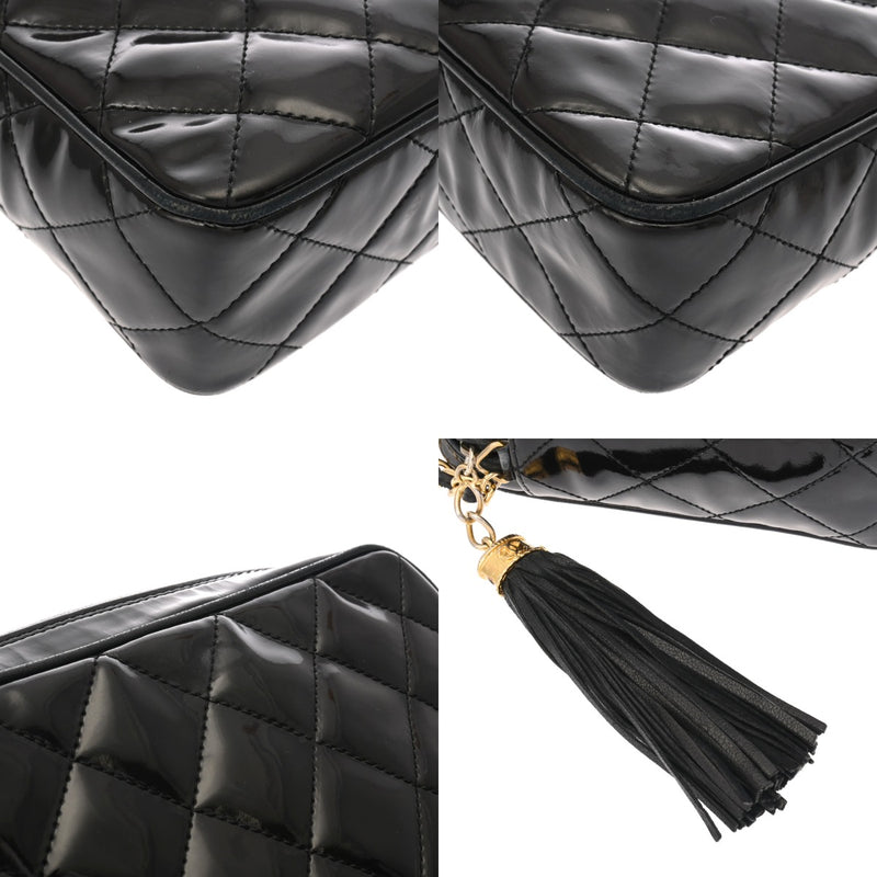 CHANEL シャネル マトラッセ チェーンショルダー フリンジ ブラック レディース エナメル ショルダーバッグ Bランク 中古 銀蔵