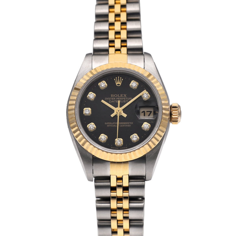 ロレックス デイトジャスト 10Pダイヤ 79173G P番(2000年頃製造) ブラック/ダイヤモンド レディース 腕時計 自動巻き 中古 銀蔵