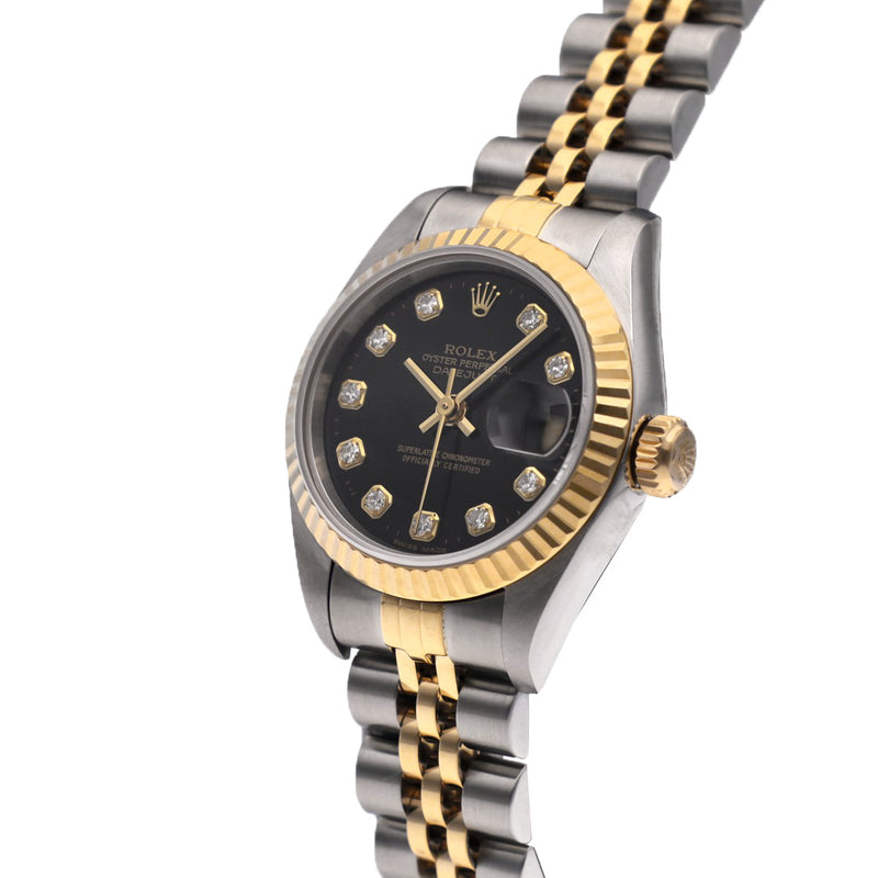ロレックス デイトジャスト 10Pダイヤ 79173G P番(2000年頃製造) ブラック/ダイヤモンド レディース 腕時計 自動巻き 中古 銀蔵