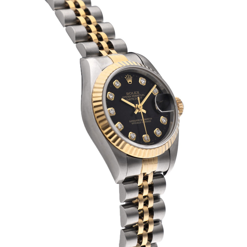 ロレックス デイトジャスト 10Pダイヤ 79173G P番(2000年頃製造) ブラック/ダイヤモンド レディース 腕時計 自動巻き 中古 銀蔵