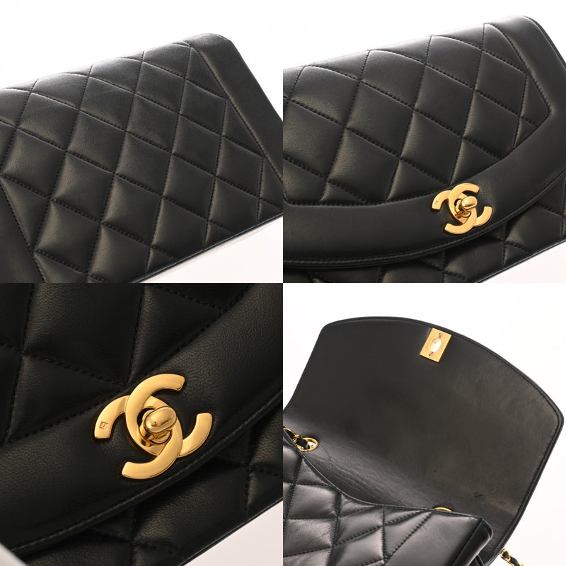 CHANEL シャネル マトラッセ ダイアナ チェーンショルダー 22cm ブラック A01164 レディース ラムスキン ショルダーバッグ Bランク 中古 銀蔵