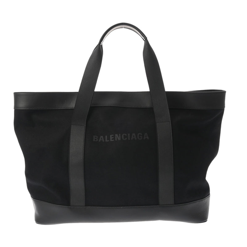 BALENCIAGA バレンシアガ 無地 ブラック ユニセックス キャンバス レザー トートバッグ ABランク 中古 銀蔵