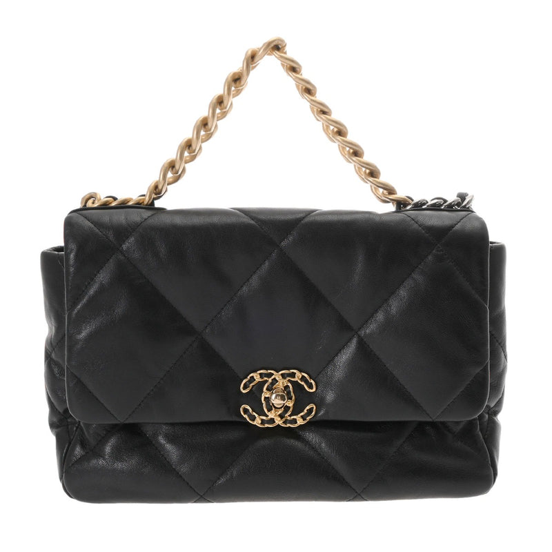 CHANEL シャネル シャネル19 チェーンショルダー ラージ ブラック レディース カーフ ショルダーバッグ Aランク 中古 銀蔵