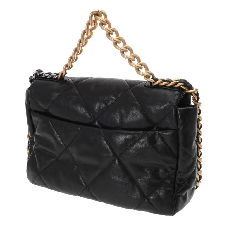 CHANEL シャネル シャネル19 チェーンショルダー ラージ ブラック レディース カーフ ショルダーバッグ Aランク 中古 銀蔵