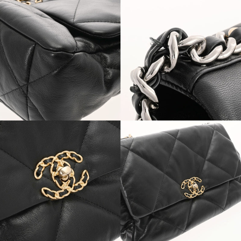 CHANEL シャネル シャネル19 チェーンショルダー ラージ ブラック レディース カーフ ショルダーバッグ Aランク 中古 銀蔵