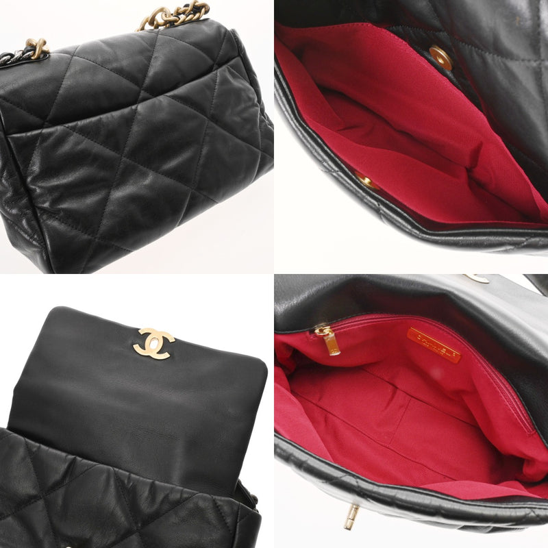 CHANEL シャネル シャネル19 チェーンショルダー ラージ ブラック レディース カーフ ショルダーバッグ Aランク 中古 銀蔵