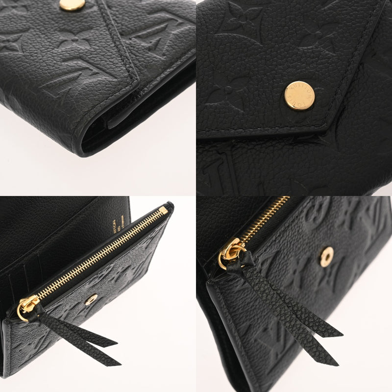 LOUIS VUITTON ルイヴィトン モノグラムアンプラント ポルトフォイユ ヴィクトリーヌ ノワール M64060 レディース レザー 三つ折り財布 ABランク 中古 銀蔵