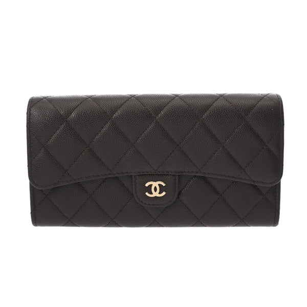 CHANEL シャネル マトラッセ クラシックフラップ ウォレット パープル系 AP0241 レディース キャビアスキン 長財布 Aランク 中古 銀蔵