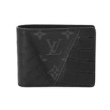 LOUIS VUITTON ルイヴィトン ポルトフォイユ ミュルティプル 黒/グレー N96276 メンズ オーストリッチ クロコダイル モノグラムエクリプス 二つ折り財布 未使用 銀蔵