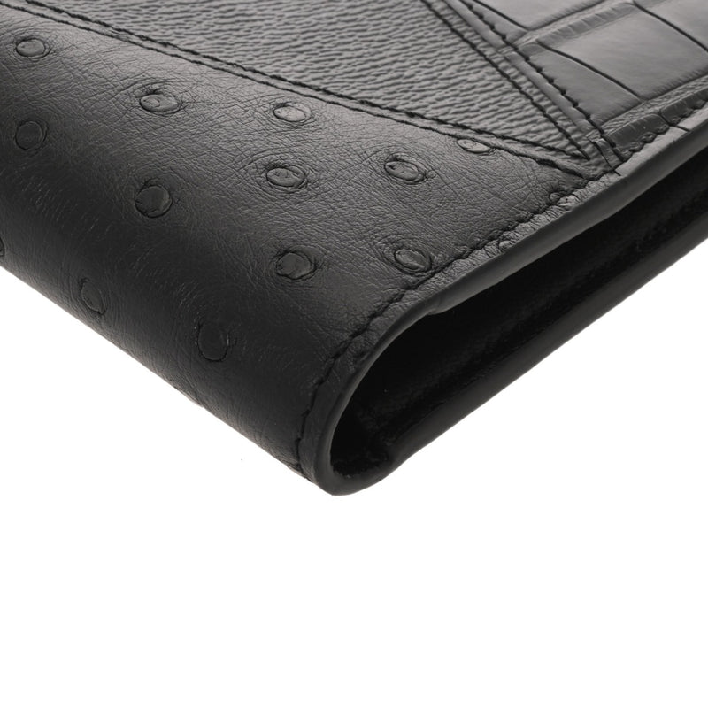 LOUIS VUITTON ルイヴィトン ポルトフォイユ ミュルティプル 黒/グレー N96276 メンズ オーストリッチ クロコダイル モノグラムエクリプス 二つ折り財布 未使用 銀蔵