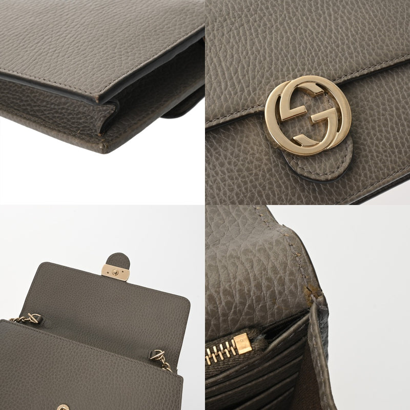 GUCCI グッチ インターロッキングG チェーンウォレット グレー 510314 レディース レザー チェーンウォレット Bランク 中古 銀蔵