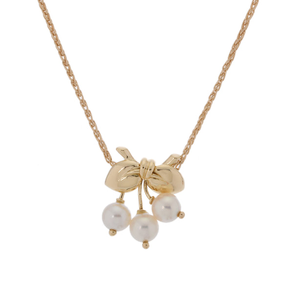 VAN CLEEF & ARPELS ヴァンクリーフ＆アーペル リボンモチーフ 3P パール　　 レディース K18イエローゴールド YG ネックレス Aランク 中古 銀蔵