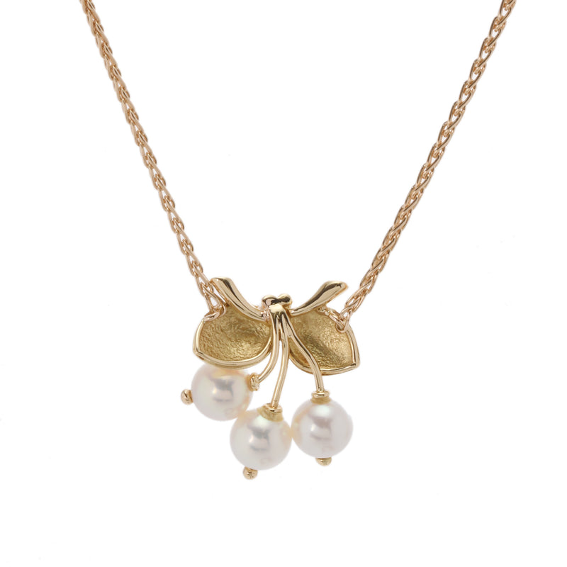 VAN CLEEF & ARPELS ヴァンクリーフ＆アーペル リボンモチーフ 3P パール　　 レディース K18イエローゴールド YG ネックレス Aランク 中古 銀蔵