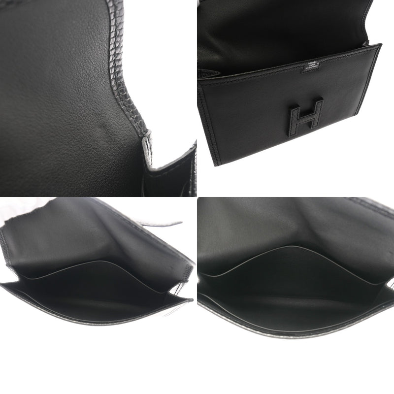 HERMES エルメス ジジェ デュオ ブラック D刻印(2019年頃) レディース スイフト リザード クラッチバッグ ABランク 中古 銀蔵