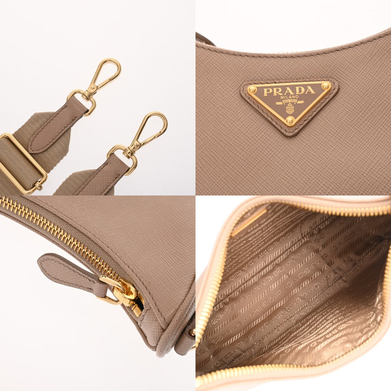 PRADA プラダ Re-Edition 2005 ベージュピンク レディース サフィアーノ ショルダーバッグ 新同 中古 銀蔵