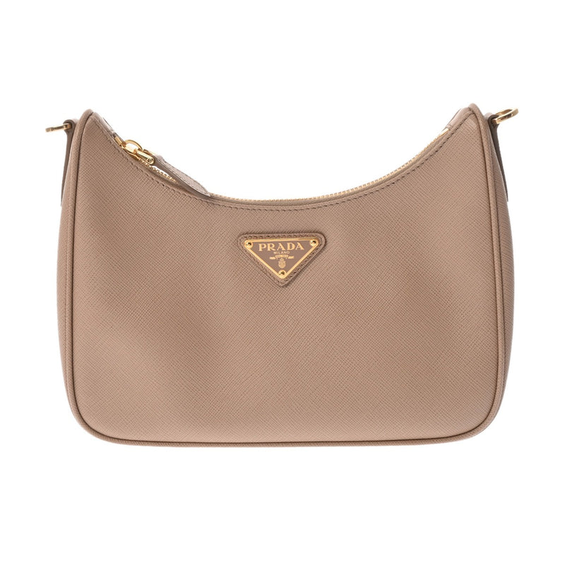 PRADA プラダ Re-Edition 2005 ベージュピンク レディース サフィアーノ ショルダーバッグ 新同 中古 銀蔵