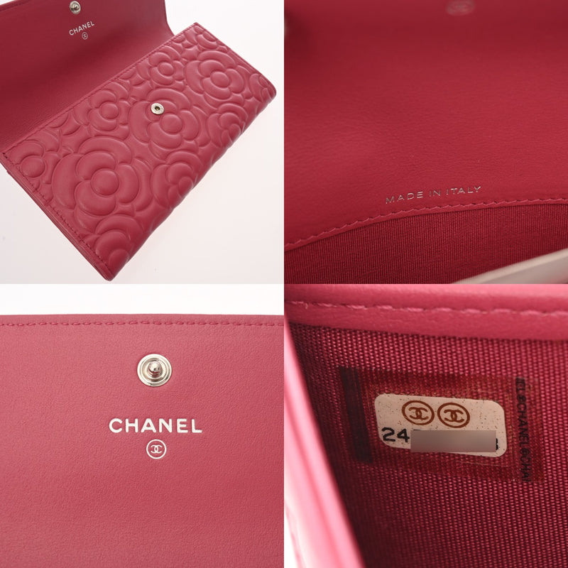 CHANEL シャネル カメリア 二ツ折財布 ピンク A82283 レディース カーフ 二つ折り財布 新同 中古 銀蔵