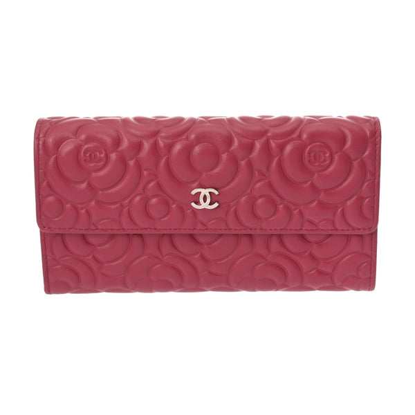 CHANEL シャネル カメリア 二ツ折財布 ピンク A82283 レディース カーフ 二つ折り財布 新同 中古 銀蔵