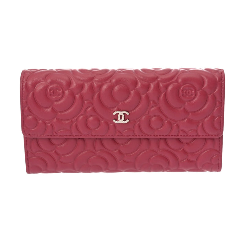 CHANEL シャネル カメリア 二ツ折財布 ピンク A82283 レディース カーフ 二つ折り財布 新同 中古 銀蔵