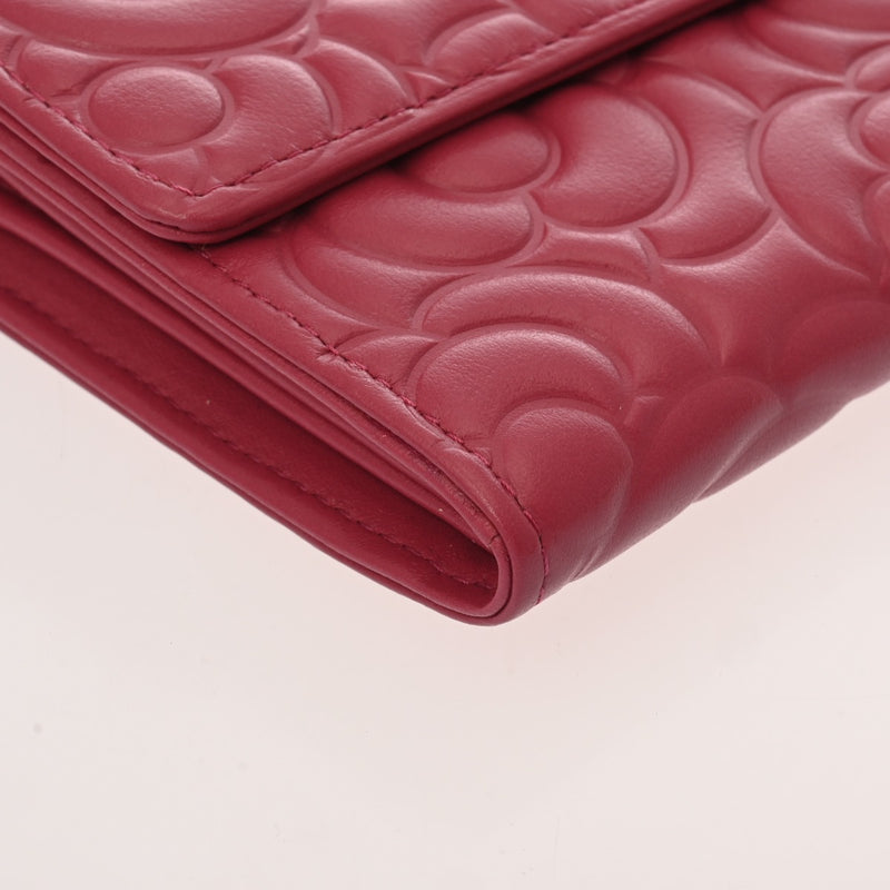 CHANEL シャネル カメリア 二ツ折財布 ピンク A82283 レディース カーフ 二つ折り財布 新同 中古 銀蔵