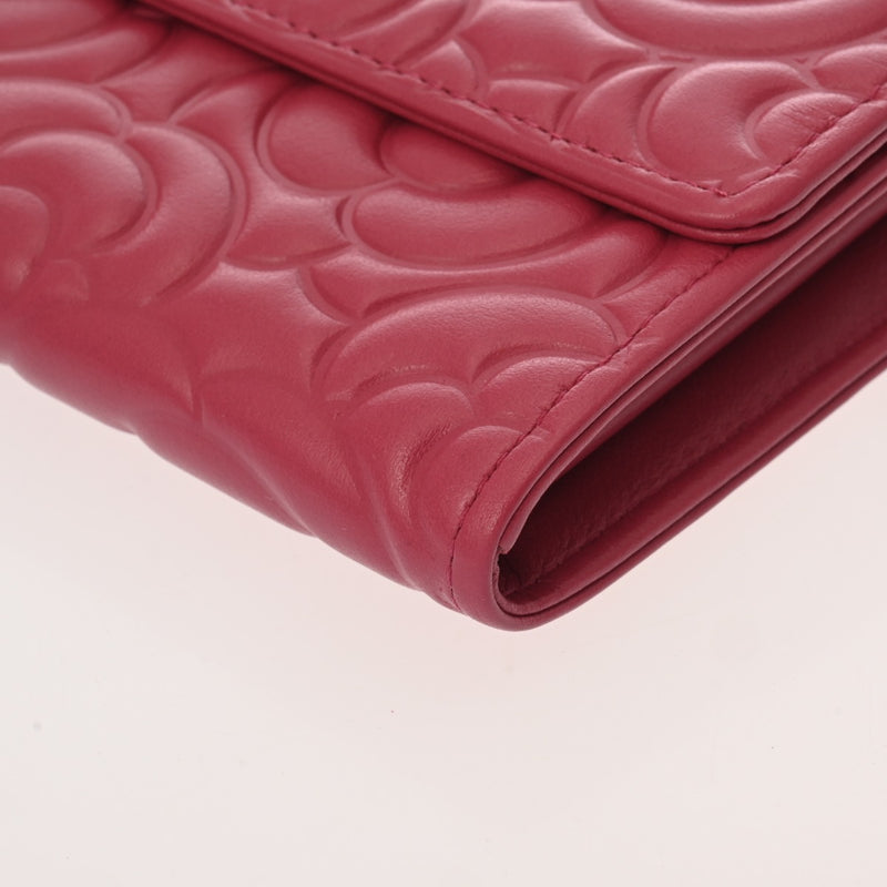CHANEL シャネル カメリア 二ツ折財布 ピンク A82283 レディース カーフ 二つ折り財布 新同 中古 銀蔵