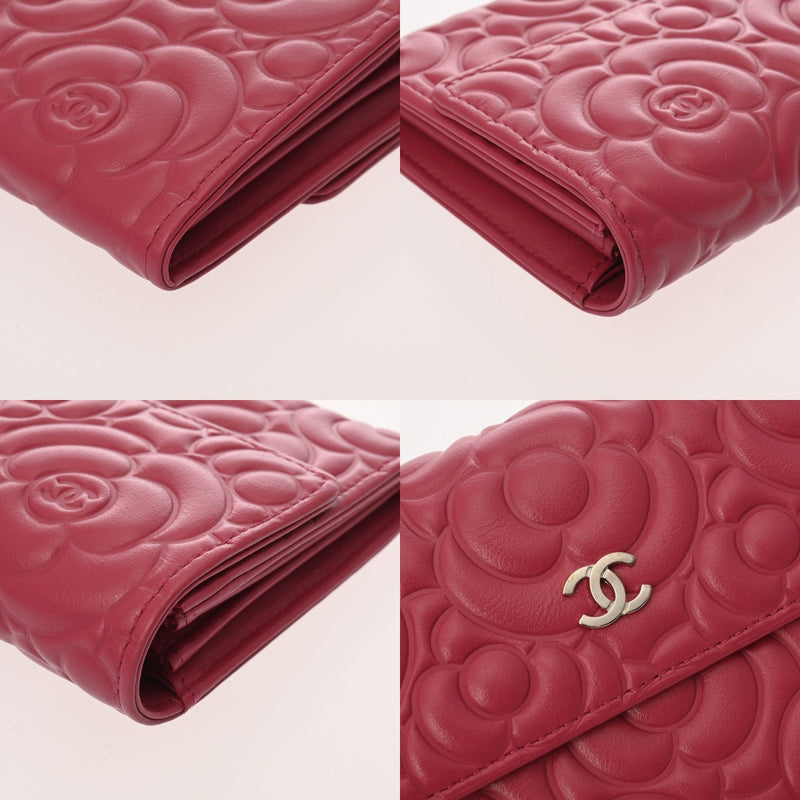 CHANEL シャネル カメリア 二ツ折財布 ピンク A82283 レディース カーフ 二つ折り財布 新同 中古 銀蔵
