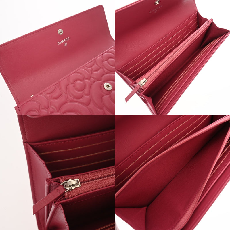 CHANEL シャネル カメリア 二ツ折財布 ピンク A82283 レディース カーフ 二つ折り財布 新同 中古 銀蔵