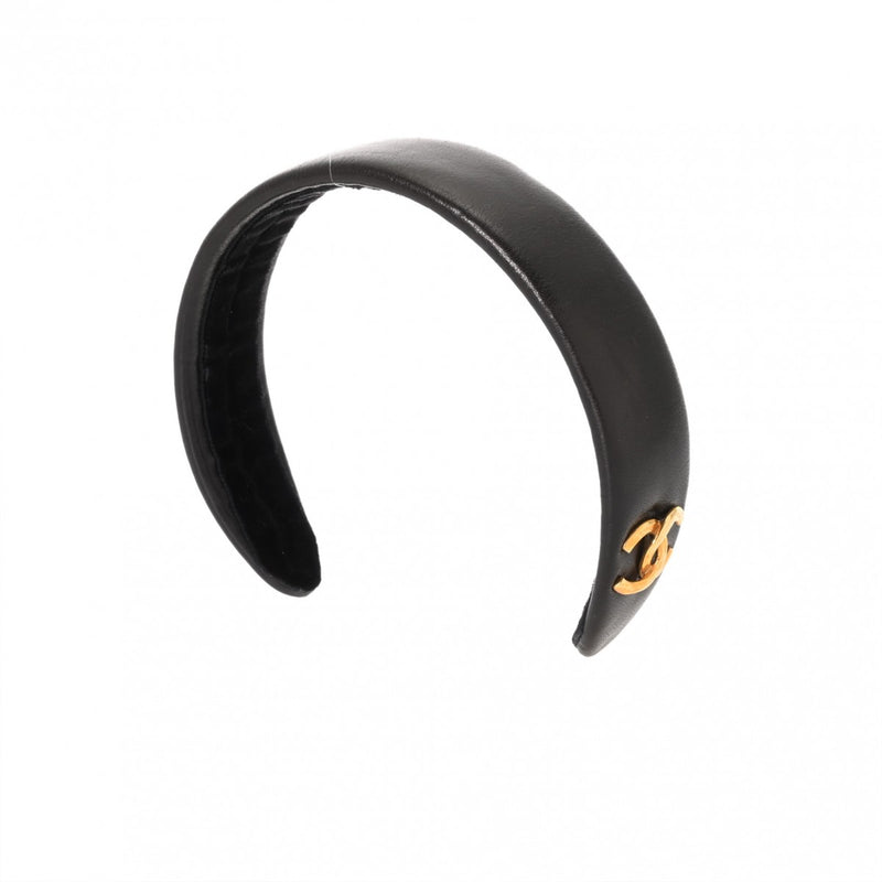 CHANEL シャネル ココマーク カチューシャ ブラック レディース ラムスキン ブランド小物 ABランク 中古 銀蔵