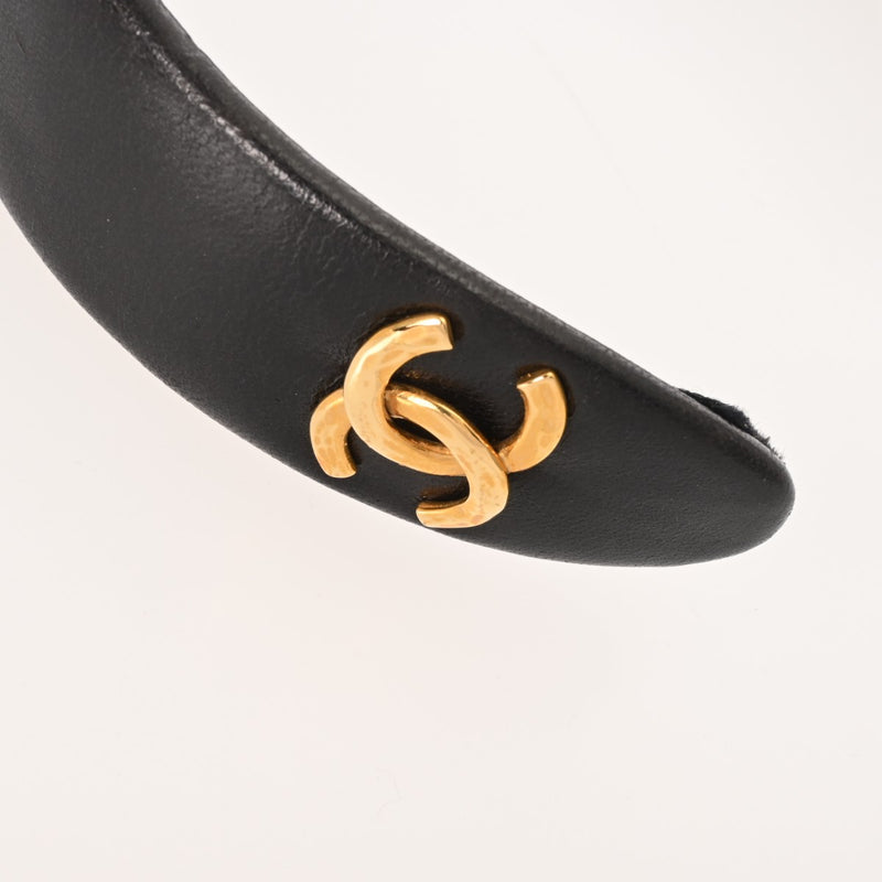 CHANEL シャネル ココマーク カチューシャ ブラック レディース ラムスキン ブランド小物 ABランク 中古 銀蔵