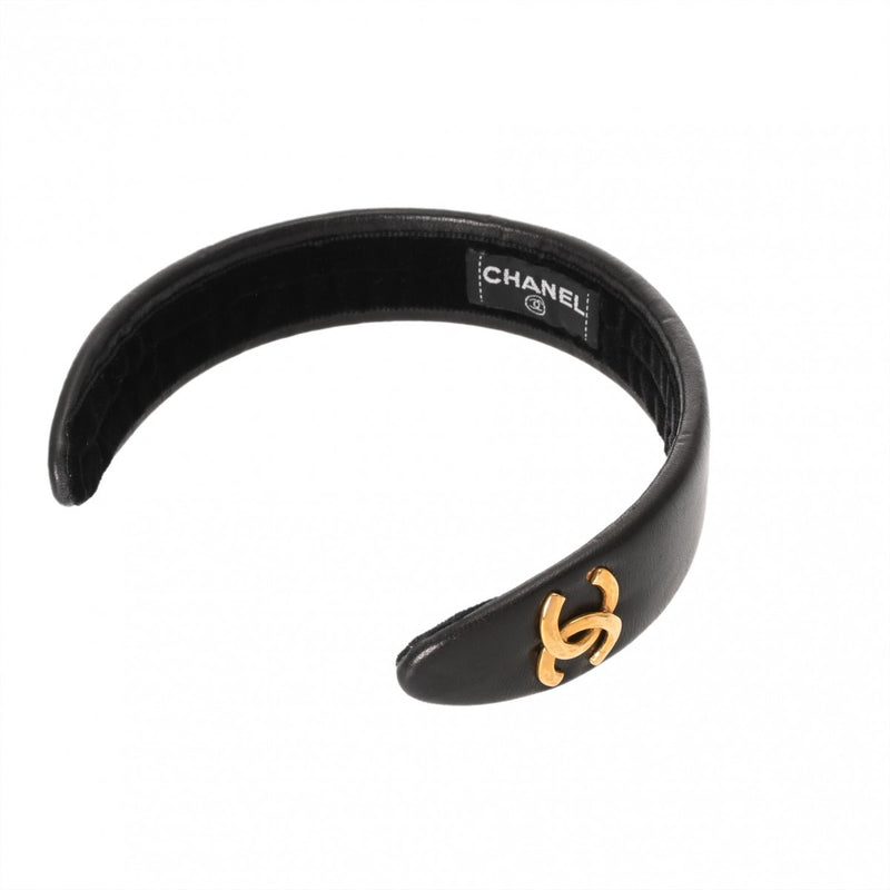 CHANEL シャネル ココマーク カチューシャ ブラック レディース ラムスキン ブランド小物 ABランク 中古 銀蔵