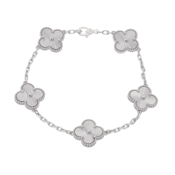 VAN CLEEF & ARPELS ヴァンクリーフ＆アーペル ヴィンテージ アルハンブラ ５モチーフ VCARP9XE00  レディース K18ホワイトゴールド WG ブレスレット Aランク 中古 銀蔵
