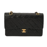 CHANEL シャネル マトラッセ ダブルフラップ チェーンショルダー 25 ブラック レディース ラムスキン ショルダーバッグ Bランク 中古 銀蔵