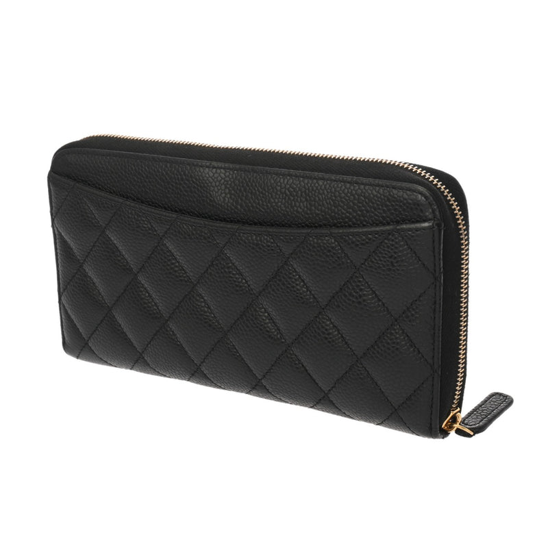 CHANEL シャネル マトラッセ クラシック ロングジップウォレット ブラック AP0242 レディース キャビアスキン 長財布 ABランク 中古 銀蔵