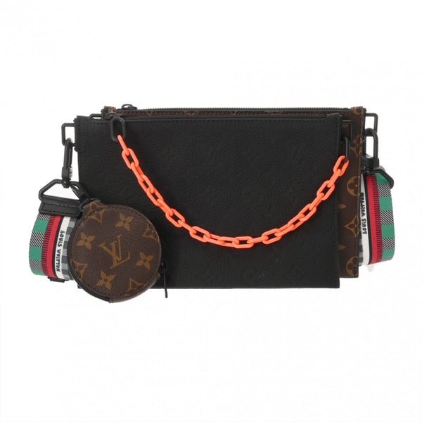 LOUIS VUITTON ルイヴィトン モノグラムアンプラント トリオポーチ NM ブラック/ブラウン M59681 メンズ レザー モノグラムキャンバス ボディバッグ 未使用 銀蔵
