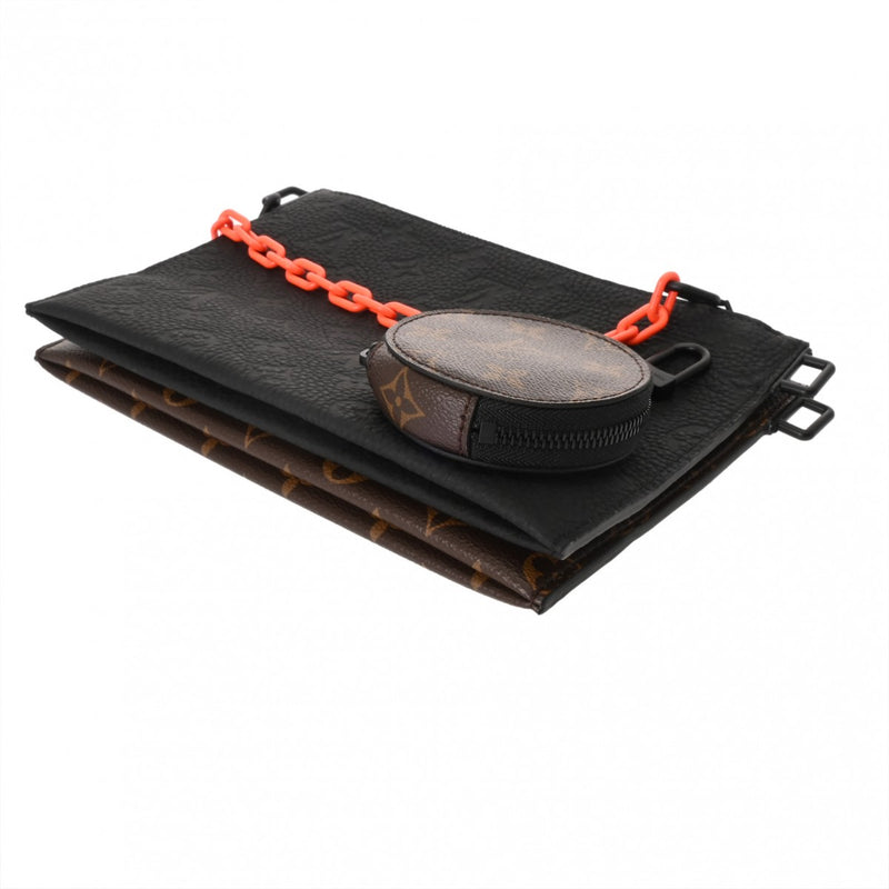LOUIS VUITTON ルイヴィトン モノグラムアンプラント トリオポーチ NM ブラック/ブラウン M59681 メンズ レザー モノグラムキャンバス ボディバッグ 未使用 銀蔵