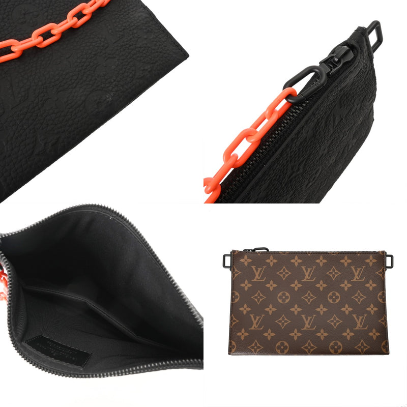 LOUIS VUITTON ルイヴィトン モノグラムアンプラント トリオポーチ NM ブラック/ブラウン M59681 メンズ レザー モノグラムキャンバス ボディバッグ 未使用 銀蔵