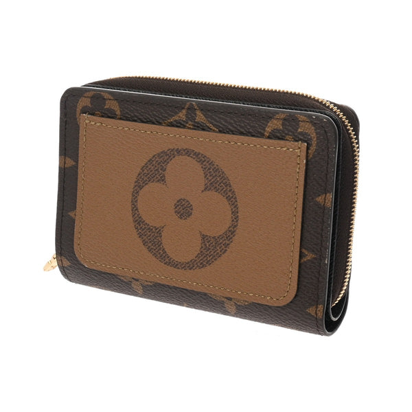 LOUIS VUITTON ルイヴィトン モノグラムリバース ポルトフォイユルー ブラウン M81461 レディース レザー 二つ折り財布 ABランク 中古 銀蔵