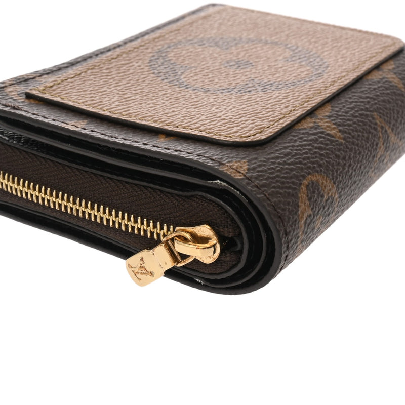 LOUIS VUITTON ルイヴィトン モノグラムリバース ポルトフォイユルー ブラウン M81461 レディース レザー 二つ折り財布 ABランク 中古 銀蔵