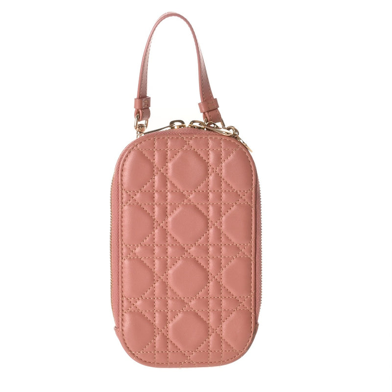 CHRISTIAN DIOR クリスチャンディオール カナージュ フォンホルダー チェーンショルダー ピンク レディース エナメル ポーチ Bランク 中古 銀蔵