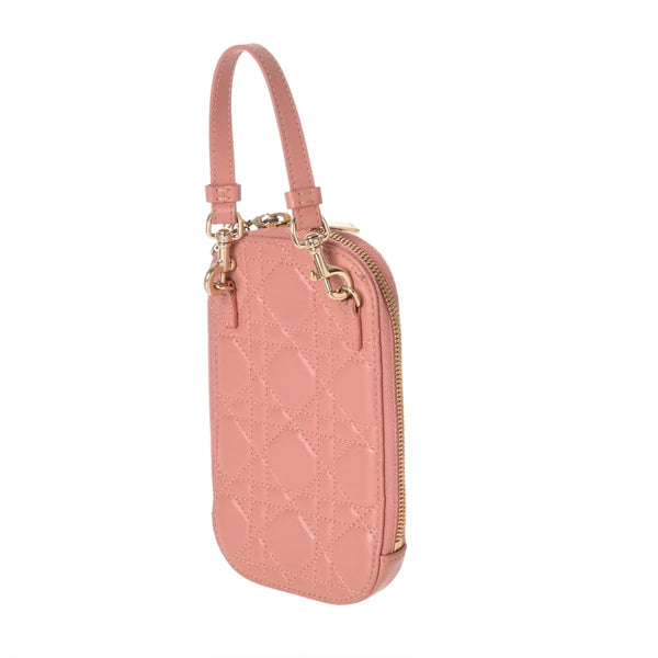 CHRISTIAN DIOR クリスチャンディオール カナージュ フォンホルダー チェーンショルダー ピンク レディース エナメル ポーチ Bランク 中古 銀蔵