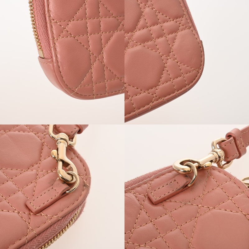CHRISTIAN DIOR クリスチャンディオール カナージュ フォンホルダー チェーンショルダー ピンク レディース エナメル ポーチ Bランク 中古 銀蔵