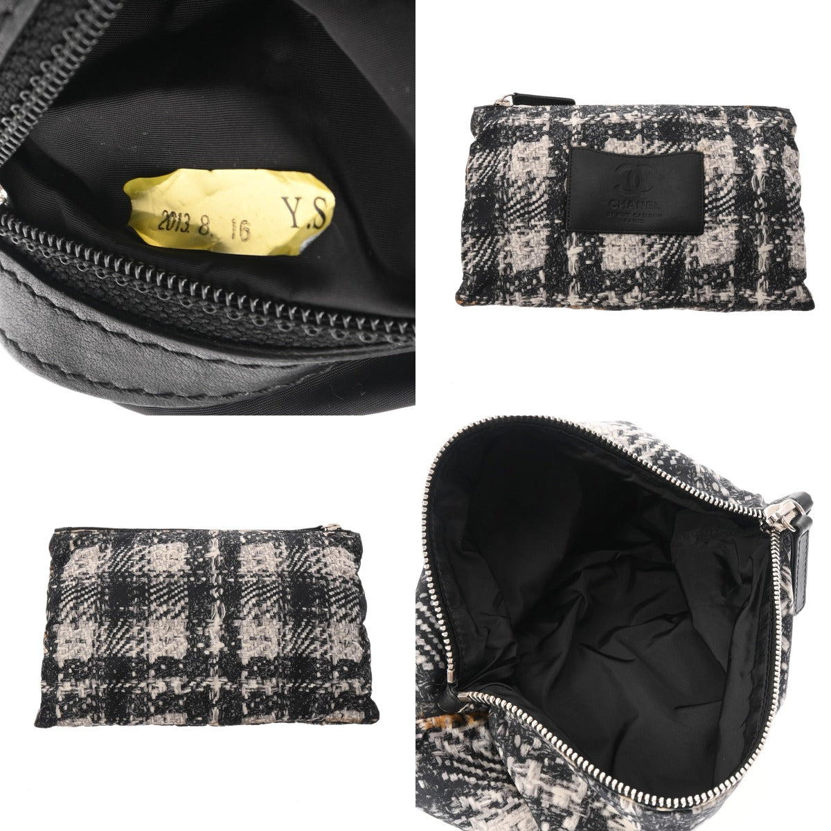 CHANEL シャネル ツイード柄 チェーンショルダー 黒/白 レディース