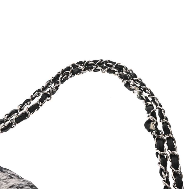 CHANEL シャネル ツイード柄 チェーンショルダー 黒/白 レディース ナイロン ショルダーバッグ ABランク 中古 銀蔵