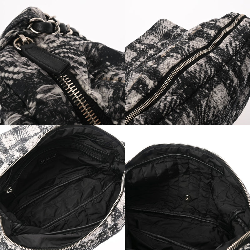 CHANEL シャネル ツイード柄 チェーンショルダー 黒/白 レディース ナイロン ショルダーバッグ ABランク 中古 銀蔵