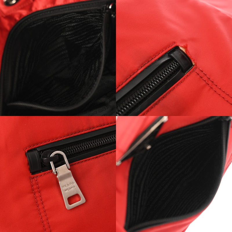 PRADA プラダ ロゴ プレート 2WAY トート レッド レディース ナイロン ショルダーバッグ ABランク 中古 銀蔵