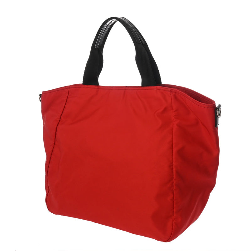 PRADA プラダ ロゴ プレート 2WAY トート レッド レディース ナイロン ショルダーバッグ ABランク 中古 銀蔵